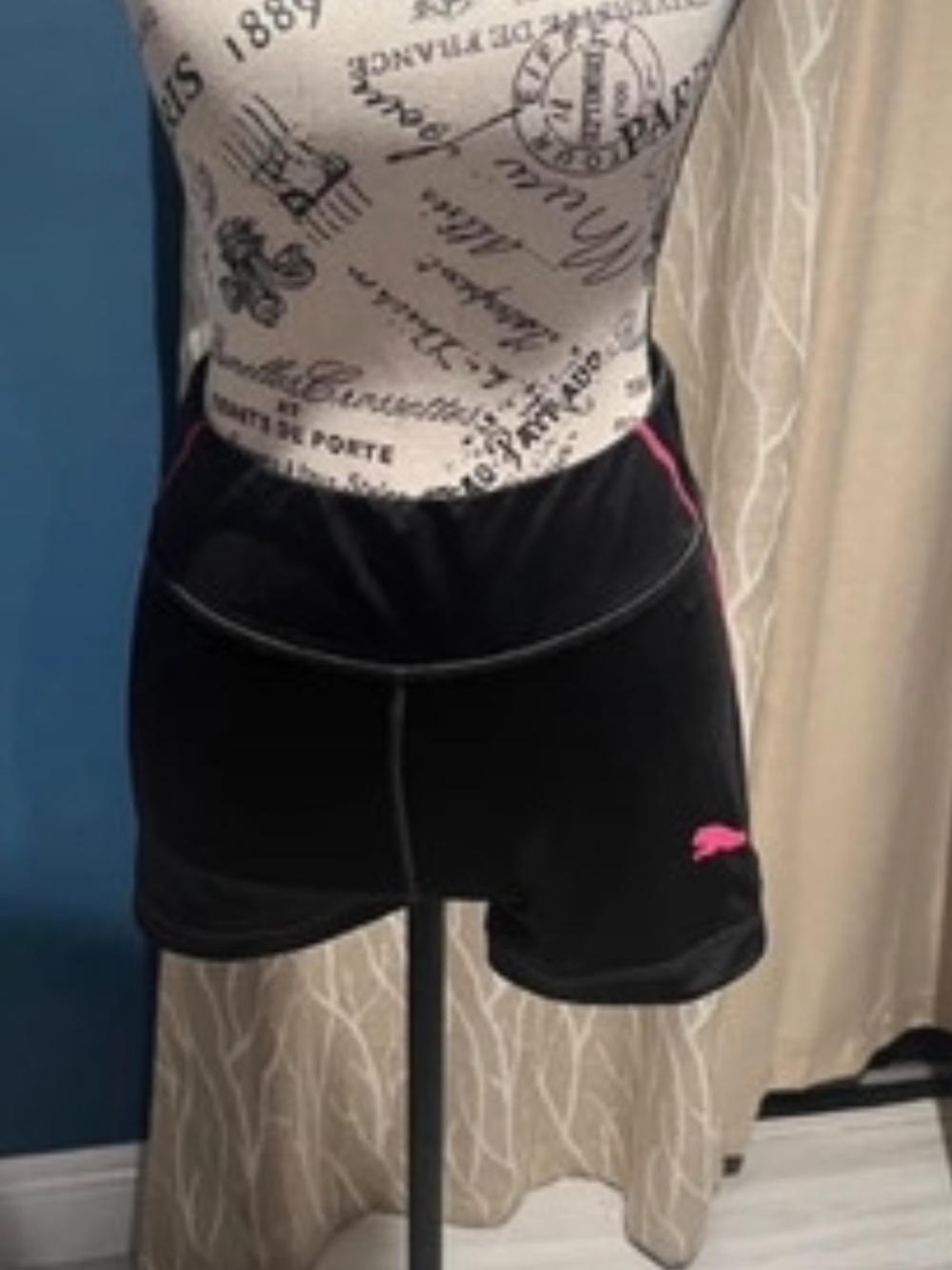 Puma Black Athletic Shorts with Pink Logo Accents